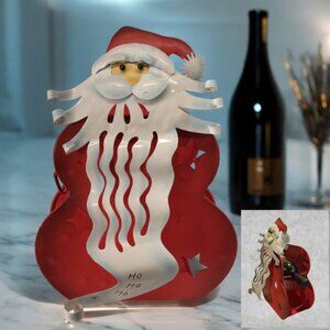 WINE HOLDER -- Christmas/Santa, Cut Metal, Holds 2 Bottles of Wine, Red/White